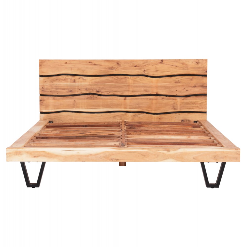 Κρεβάτι "ALICIA" από ξύλο/μέταλλο σε χρώμα φυσικό/μαύρο 217x180.5x30-94