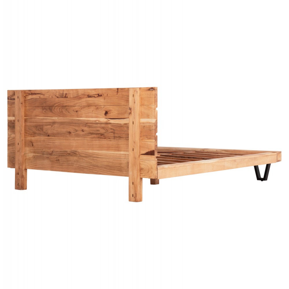 Κρεβάτι "ALICIA" από ξύλο/μέταλλο σε χρώμα φυσικό/μαύρο 217x180.5x30-94