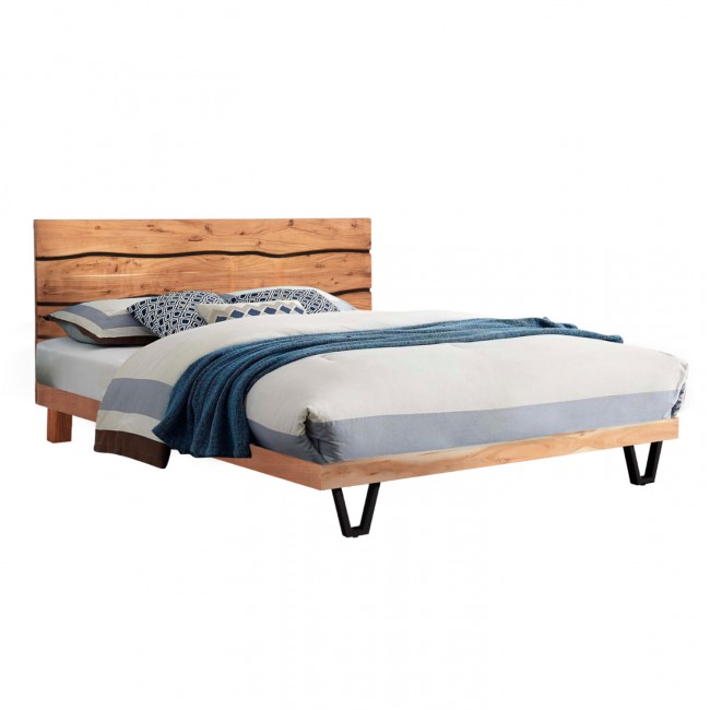 Κρεβάτι "ALICIA" από ξύλο/μέταλλο σε χρώμα φυσικό/μαύρο 217x180.5x30-94