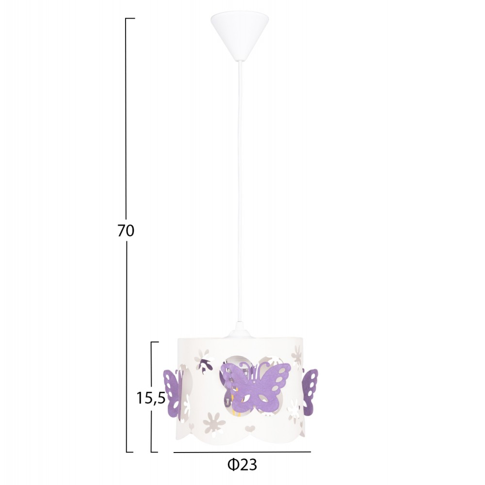 Φωτιστικό παιδικό "LEPTIR" από μέταλλο σε λευκό/μωβ χρώμα Φ23x70 Ε27