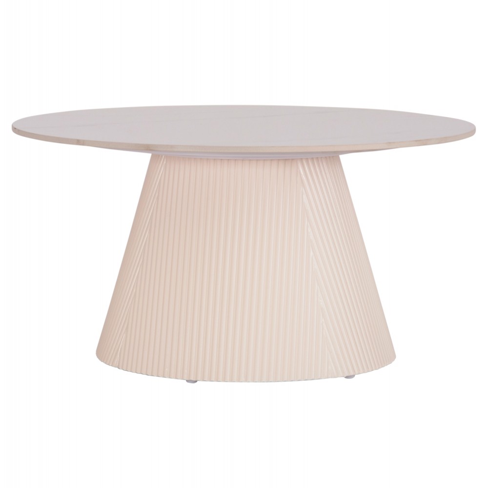 Τραπέζι σαλονιού "DUNCAN" από mdf/κεραμικό σε χρώμα κρεμ λευκό Φ80x41