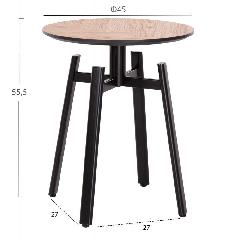 Βοηθητικό τραπέζι "NORTON" από μέταλλο/mdf σε χρώμα μαύρο/σονόμα Φ45x55.5