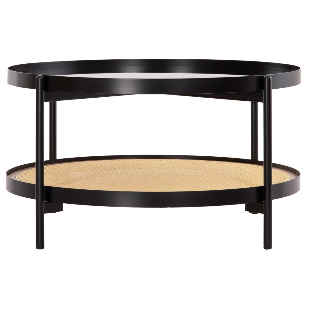 Τραπέζι σαλονιού "SEITZ" από μέταλλο/rattan/γυαλί σε χρώμα μαύρο/φυσικό Φ80x45