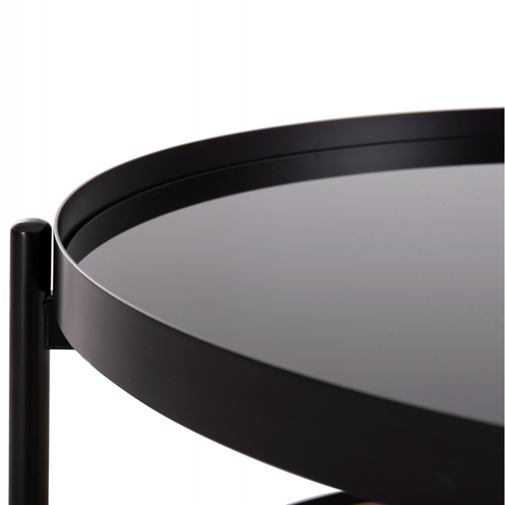 Τραπέζι σαλονιού "SEITZ" από μέταλλο/rattan/γυαλί σε χρώμα μαύρο/φυσικό Φ80x45