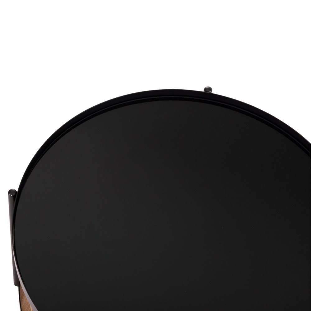 Τραπέζι σαλονιού "SEITZ" από μέταλλο/rattan/γυαλί σε χρώμα μαύρο/φυσικό Φ80x45