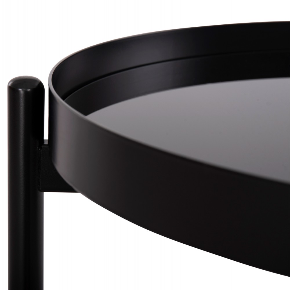 Βοηθητικό τραπέζι "SEITZ" από μέταλλο/rattan/γυαλί σε χρώμα μαύρο/φυσικό Φ50x55.5