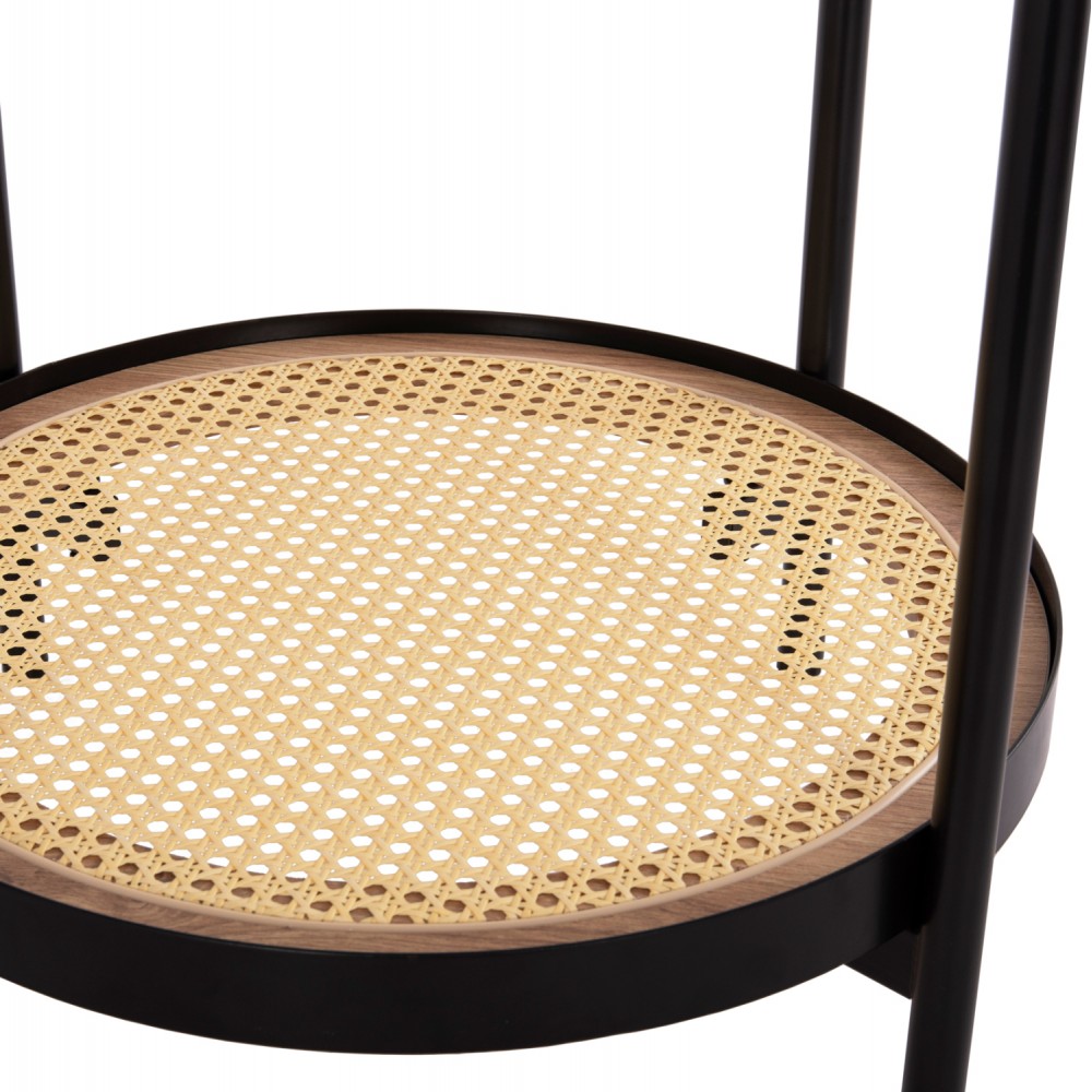 Βοηθητικό τραπέζι "SEITZ" από μέταλλο/rattan/γυαλί σε χρώμα μαύρο/φυσικό Φ50x55.5