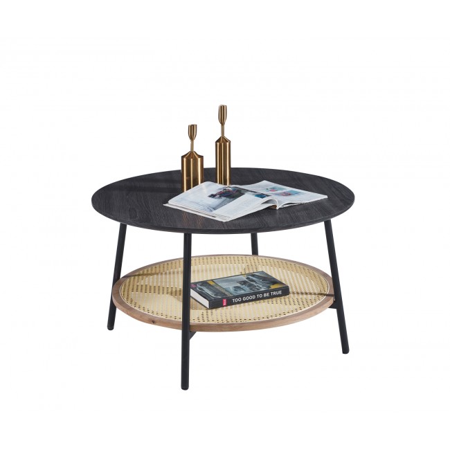 Τραπέζι σαλονιού "SEWELL" από mdf/rattan/μέταλλο σε χρώμα ζεμπράνο/φυσικό Φ80x46