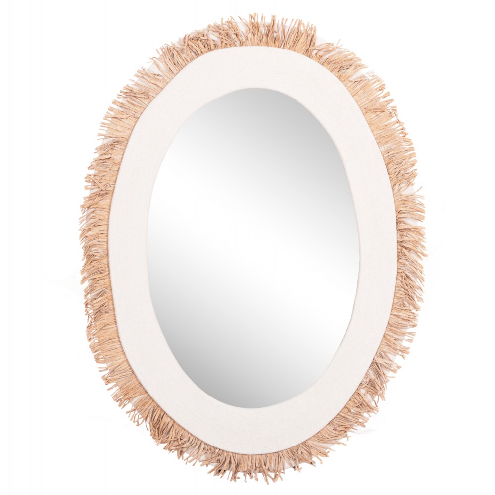 Καθρέπτης τοίχου "SANTORINI" από mdf/ακρυλικό grass σε χρώμα υπόλευκο/μπεζ 60x2x80