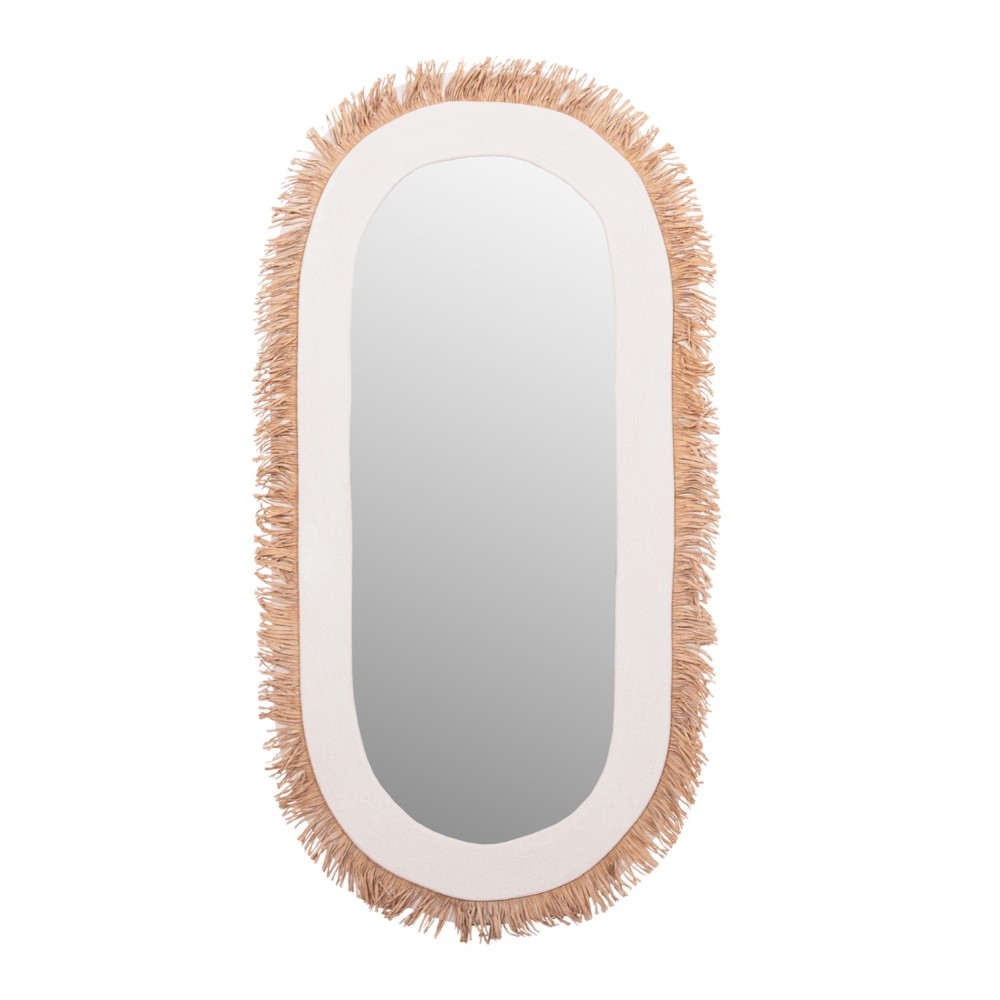 Καθρέπτης τοίχου "SANTORINI" από mdf/ακρυλικό grass σε χρώμα υπόλευκο/μπεζ 61x1.8x120