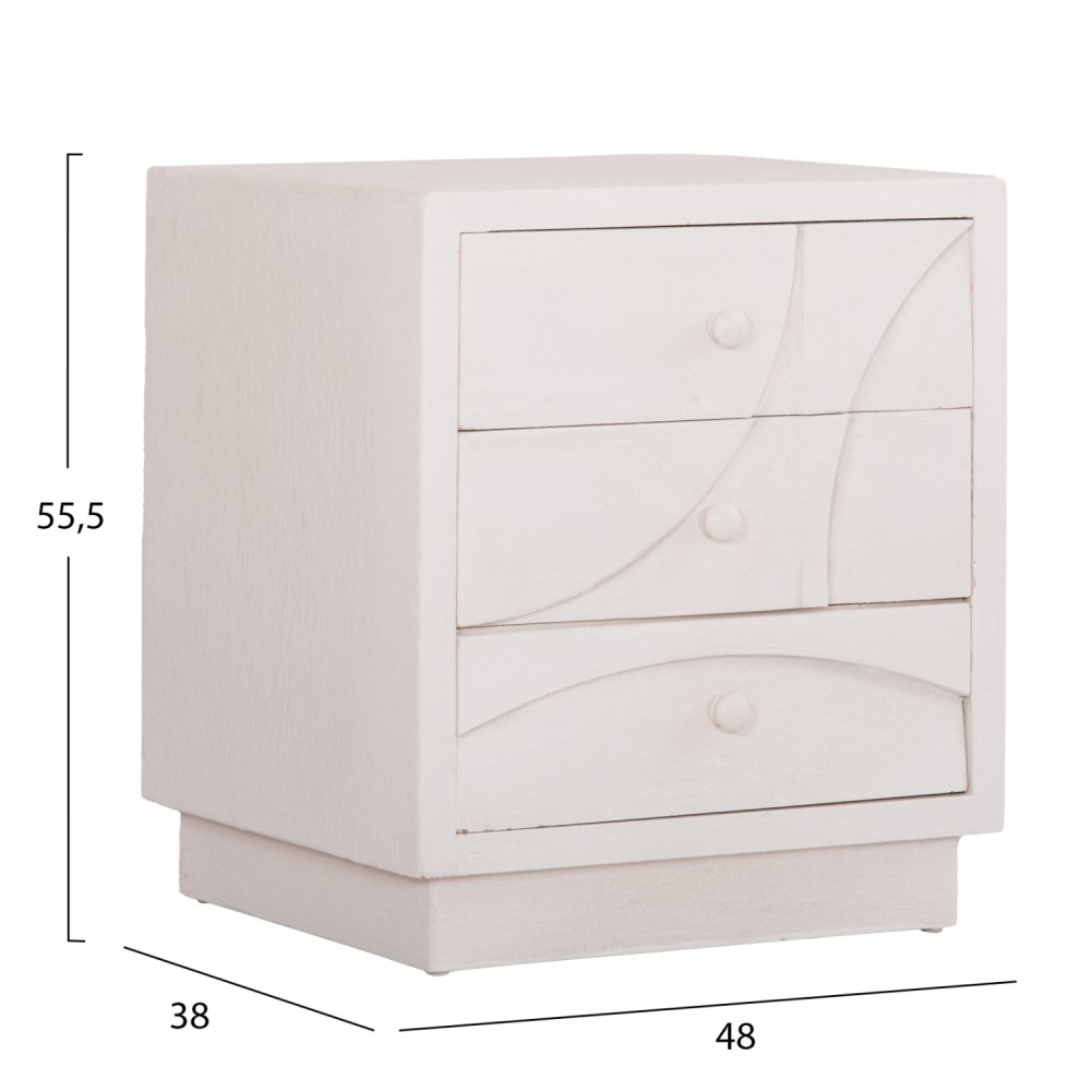 Κομοδίνο "SANTORINI" από mdf σε χρώμα υπόλευκο 48x38x55.5