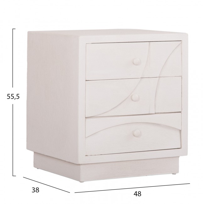 Κομοδίνο "SANTORINI" από mdf σε χρώμα υπόλευκο 48x38x55.5