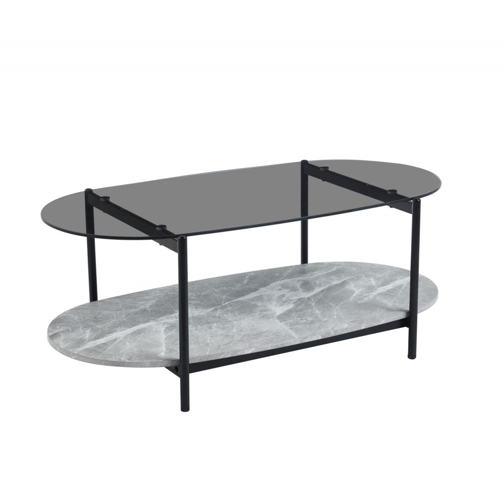 Τραπέζι σαλονιού "KITTY" από μέταλλο/γυαλί σε χρώμα μαύρο/γκρι μαρμάρου 110x50x43