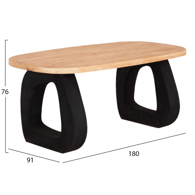 Τραπέζι τραπεζαρίας "SANTORINI" από ξύλο/πολυρητίνη σε χρώμα φυσικό/μαύρο 180x91x76