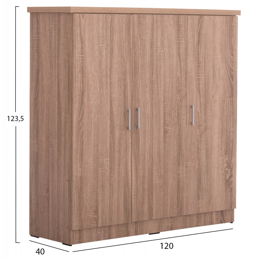 Ντουλάπα τρίφυλλη "BAILEY" σε χρώμα σονόμα oak 120-116x40x123.5