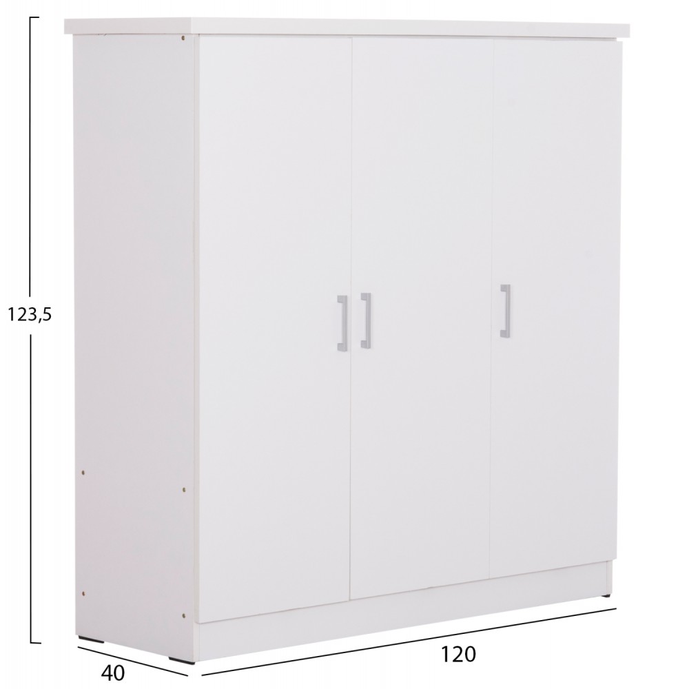 Ντουλάπα τρίφυλλη "BAILEY" σε χρώμα λευκό 120-116x40x123.5