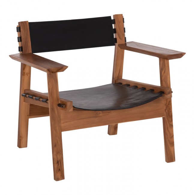 Πολυθρόνα "KONNA" από ξύλο/δέρμα σε χρώμα φυσικό/μαύρο 80x64x73