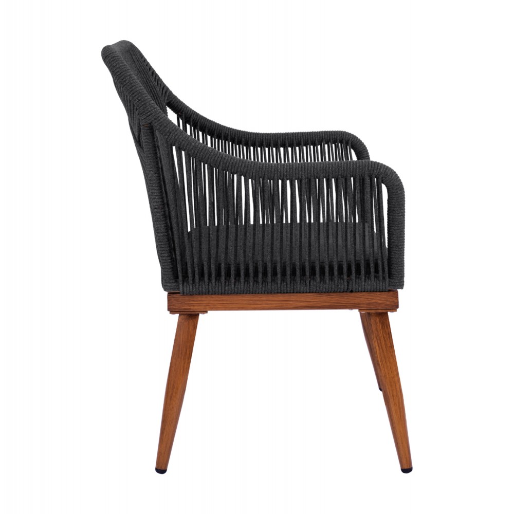 Πολυθρόνα "MYRTIA" από αλουμίνιο/σχοινί σε χρώμα γκρι/καρυδί 62x63x90