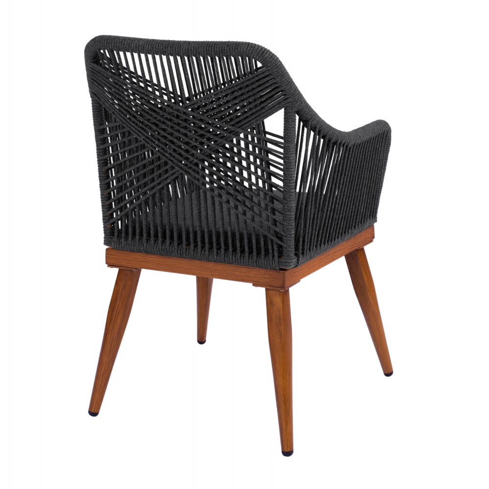 Πολυθρόνα "MYRTIA" από αλουμίνιο/σχοινί σε χρώμα γκρι/καρυδί 62x63x90