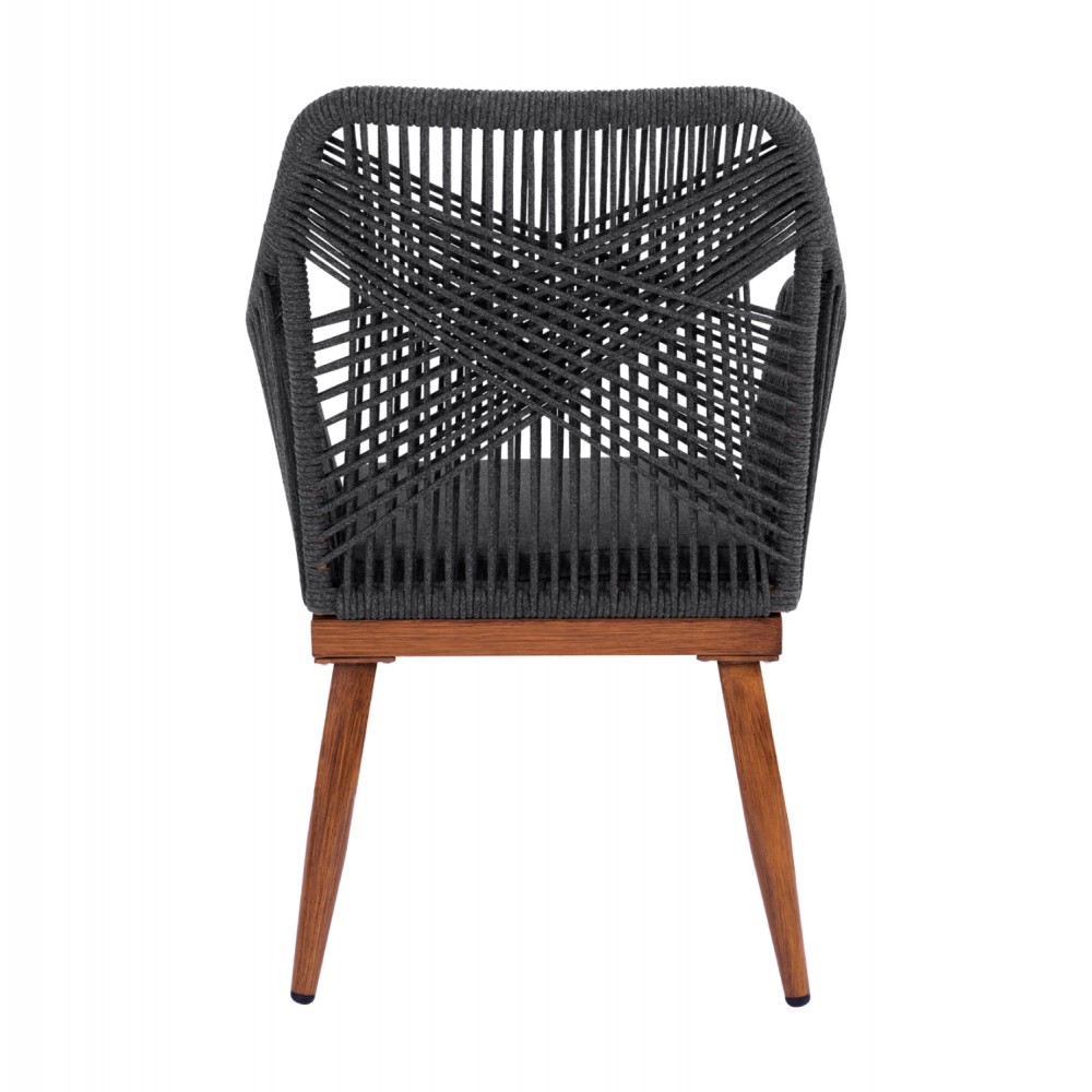 Πολυθρόνα "MYRTIA" από αλουμίνιο/σχοινί σε χρώμα γκρι/καρυδί 62x63x90