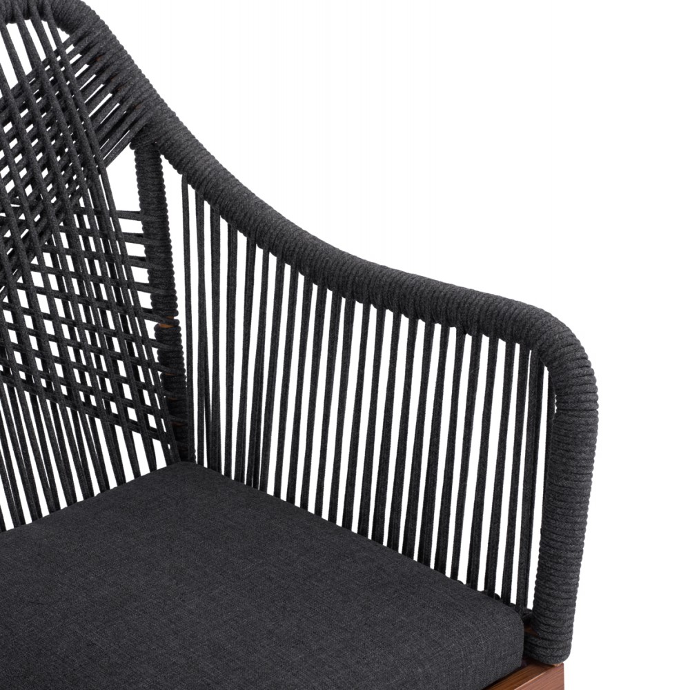 Πολυθρόνα "MYRTIA" από αλουμίνιο/σχοινί σε χρώμα γκρι/καρυδί 62x63x90