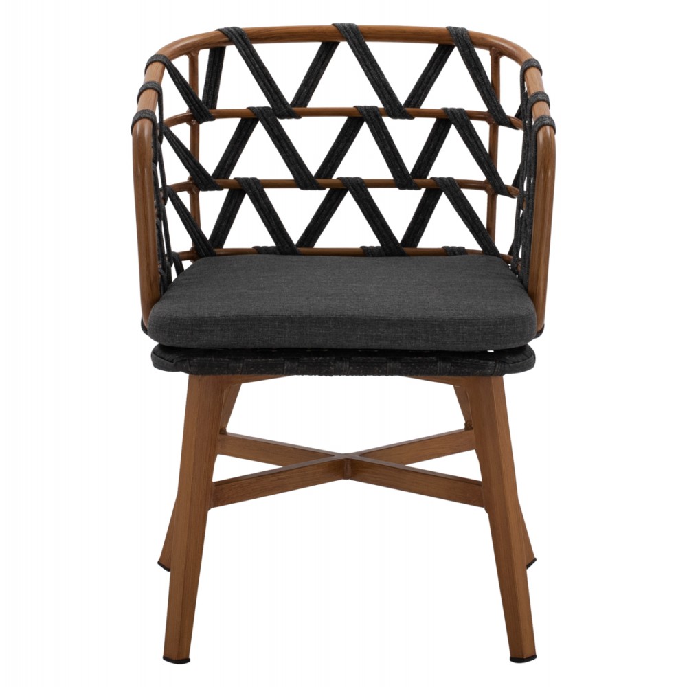 Πολυθρόνα "RICKO" από αλουμίνιο/κορδόνι σε χρώμα καφέ/γκρι 58x59x78