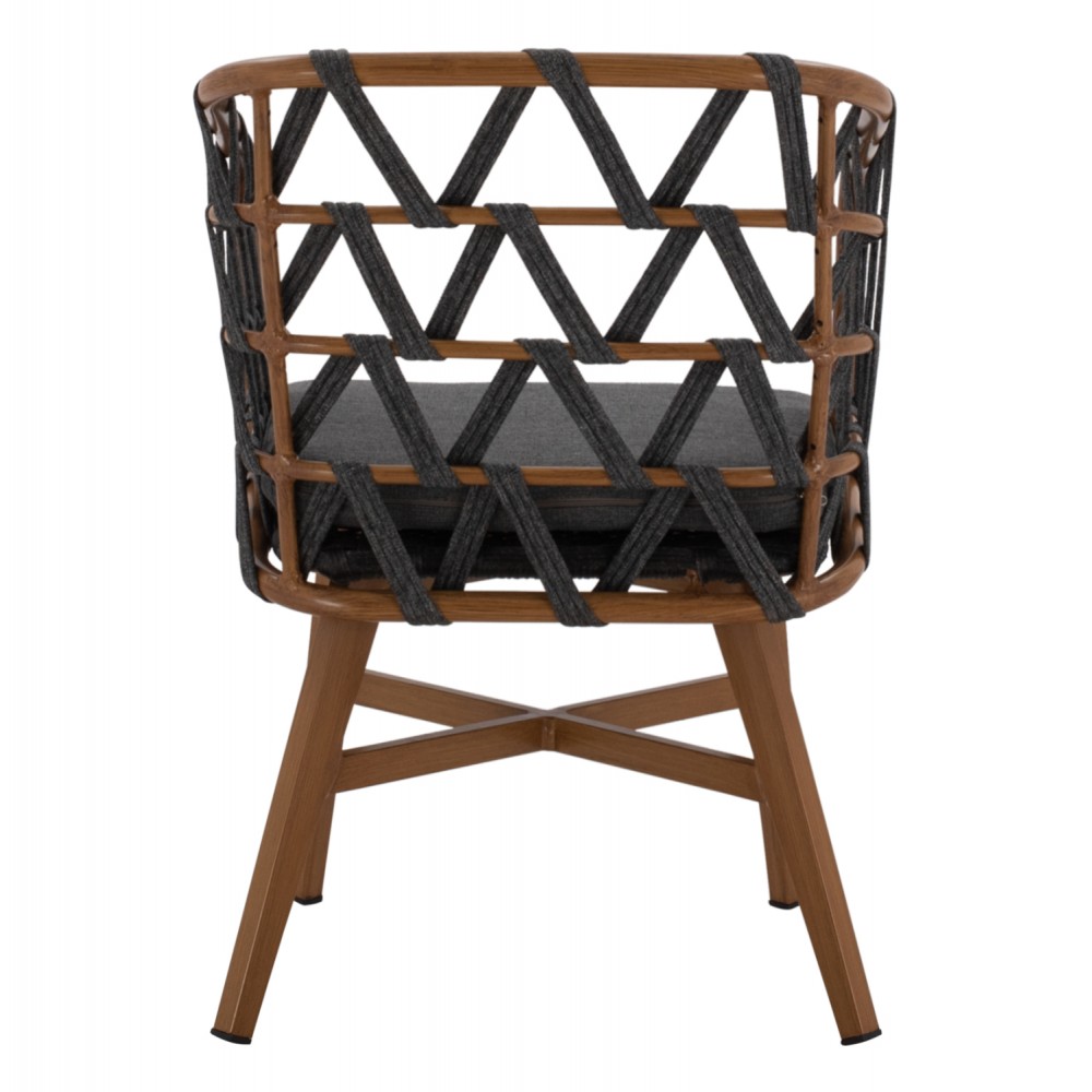 Πολυθρόνα "RICKO" από αλουμίνιο/κορδόνι σε χρώμα καφέ/γκρι 58x59x78