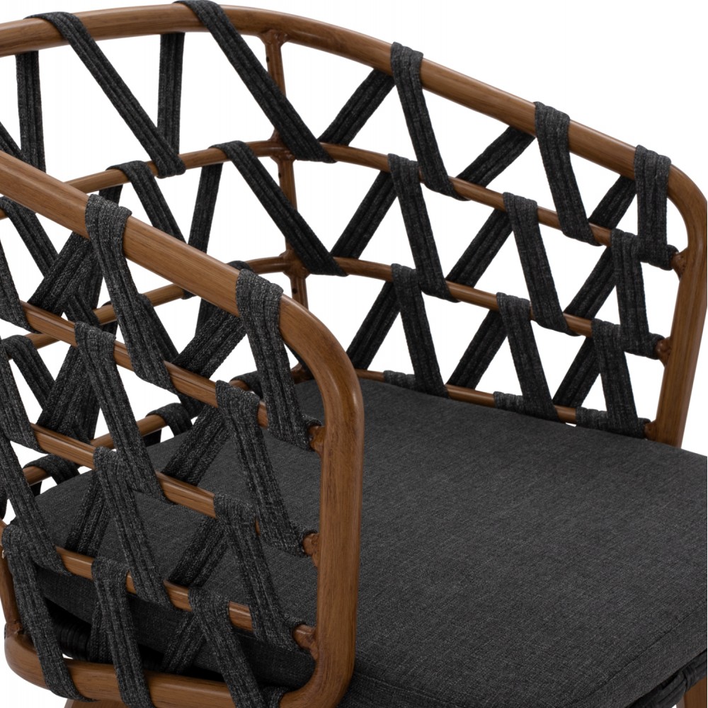 Πολυθρόνα "RICKO" από αλουμίνιο/κορδόνι σε χρώμα καφέ/γκρι 58x59x78