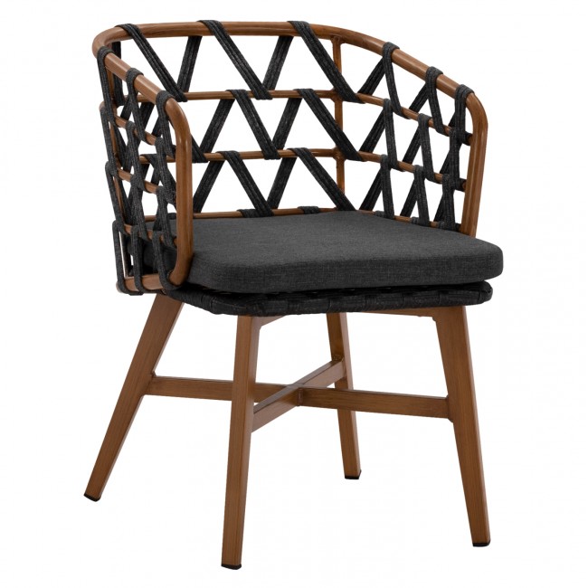 Πολυθρόνα "RICKO" από αλουμίνιο/κορδόνι σε χρώμα καφέ/γκρι 58x59x78