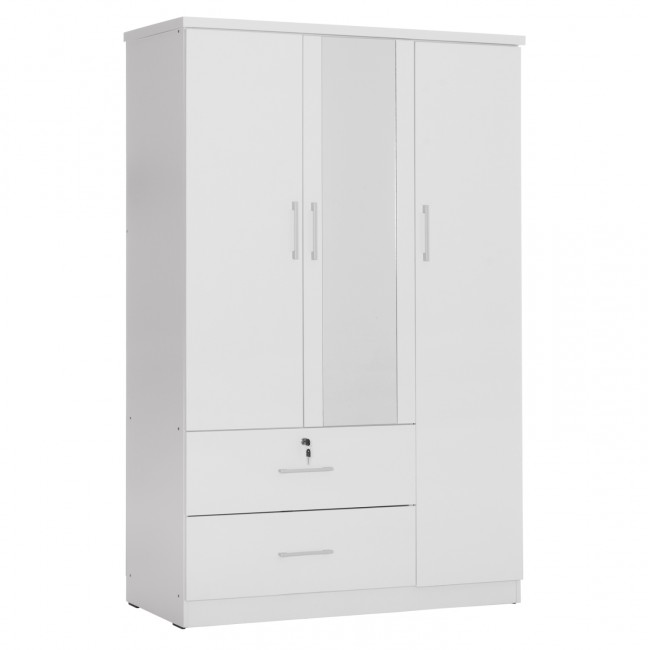 Ντουλάπα τρίφυλλη "JARRY" με καθρέπτη σε χρώμα λευκό 119x48x183