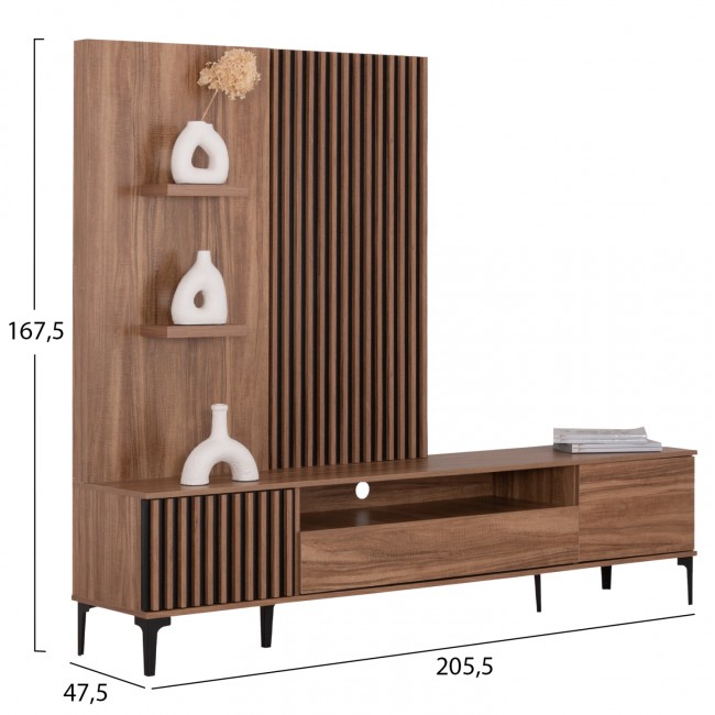 Σύνθεση τηλεόρασης "HARRY" σε χρώμα φυσικό/μαύρο 205.5x40x167.5