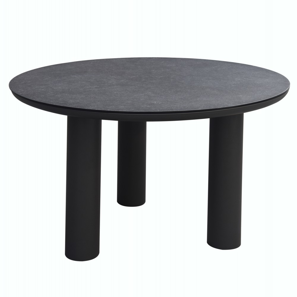 Τραπέζι "DOSUN" από αλουμίνιο/γυαλί σε χρώμα σκούρο γκρι Φ120x74