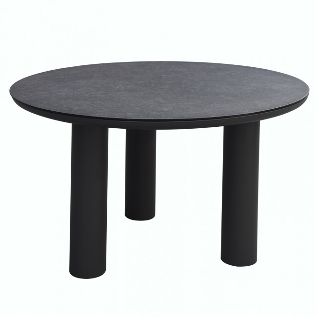 Τραπέζι "DOSUN" από αλουμίνιο/γυαλί σε χρώμα σκούρο γκρι Φ120x74