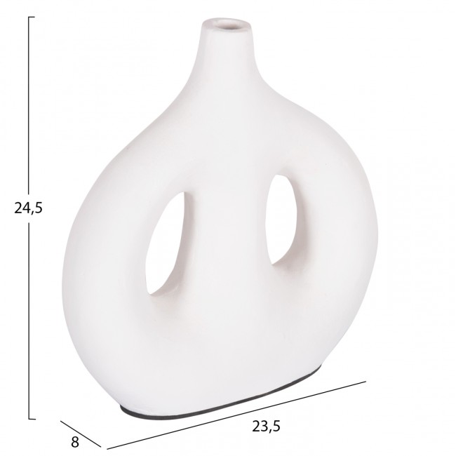 Διακοσμητικό βάζο "CLAYVON" από τερακότα σε χρώμα λευκό 23.5x8x24.5