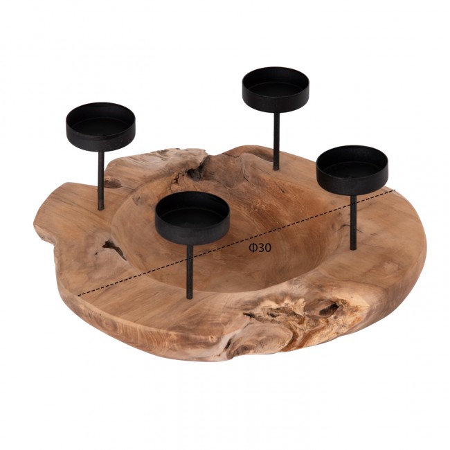 Επιτραπέζιο κηροπήγιο/bowl  "FRAN" από ξύλο/μέταλλο σε χρώμα φυσικό/μαύρο 30x30x7-15