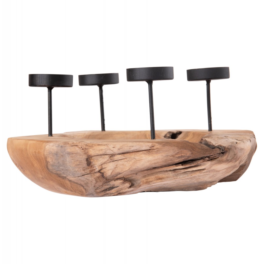 Επιτραπέζιο κηροπήγιο/bowl  "FRAN" από ξύλο/μέταλλο σε χρώμα φυσικό/μαύρο 30x30x7-15