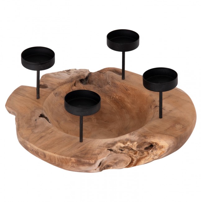Επιτραπέζιο κηροπήγιο/bowl  "FRAN" από ξύλο/μέταλλο σε χρώμα φυσικό/μαύρο 30x30x7-15