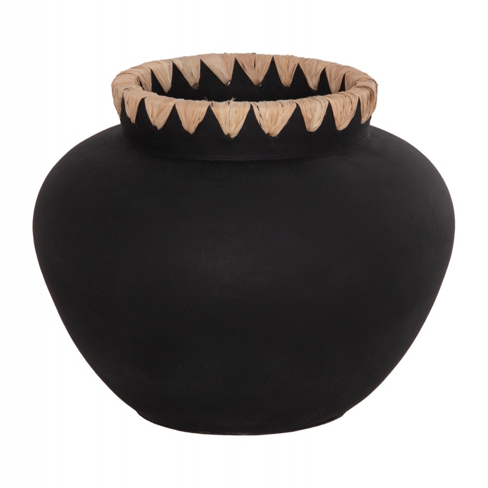 Διακοσμητικό βάζο "RENTON(L)" από τερακότα/ψάθα σε χρώμα μαύρο/φυσικό Φ32x26.5