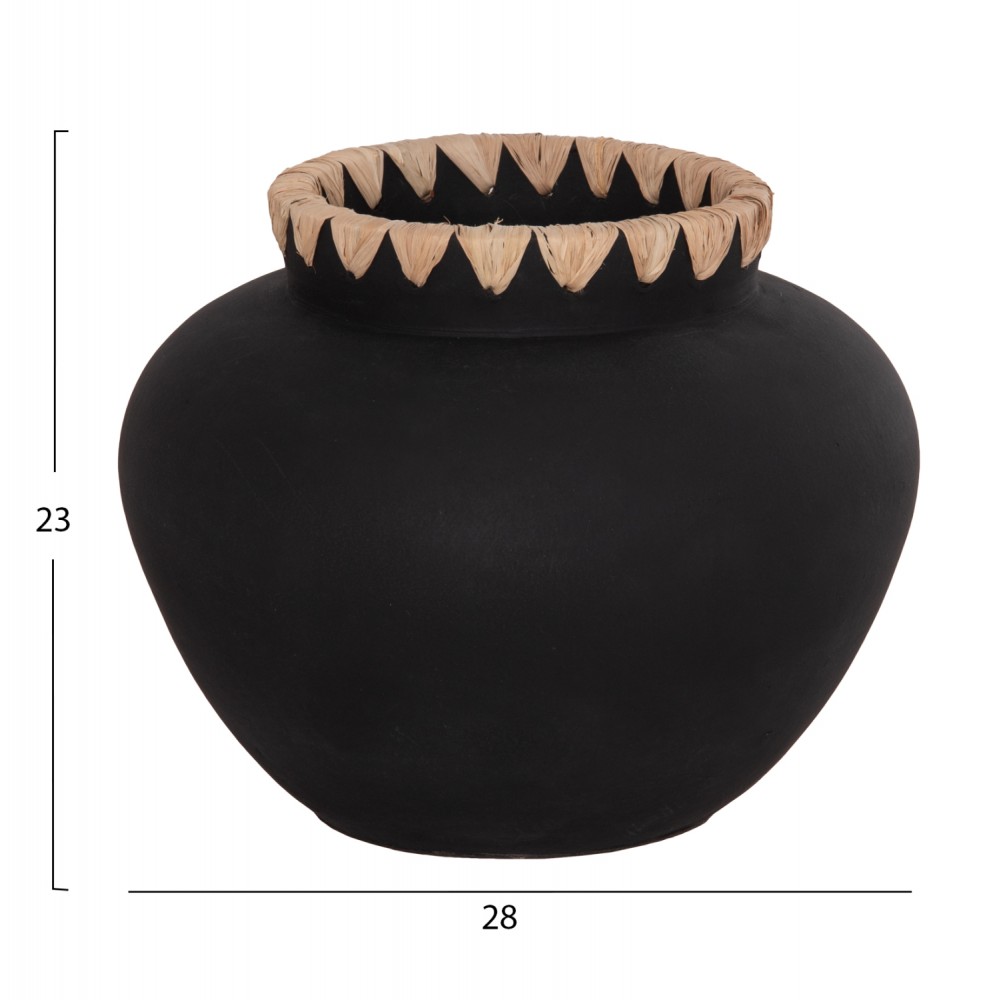 Διακοσμητικό βάζο "RENTON(M)" από τερακότα/ψάθα σε χρώμα μαύρο/φυσικό Φ28x23