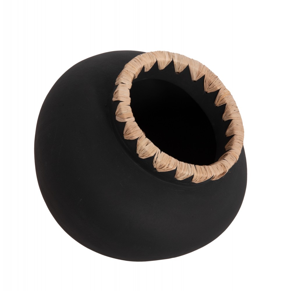 Διακοσμητικό βάζο "RENTON(M)" από τερακότα/ψάθα σε χρώμα μαύρο/φυσικό Φ28x23