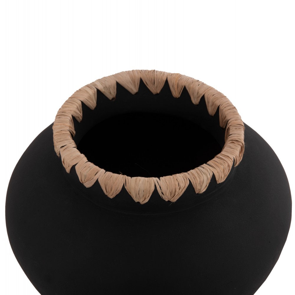 Διακοσμητικό βάζο "RENTON(M)" από τερακότα/ψάθα σε χρώμα μαύρο/φυσικό Φ28x23