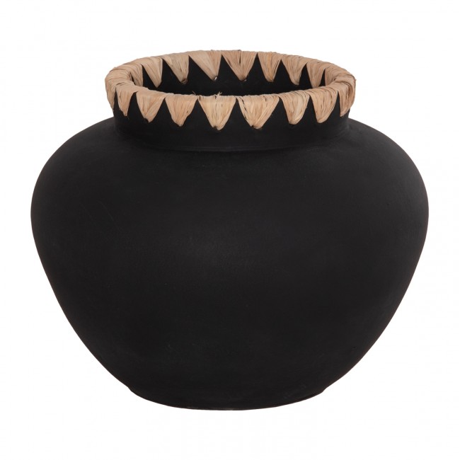 Διακοσμητικό βάζο "RENTON(M)" από τερακότα/ψάθα σε χρώμα μαύρο/φυσικό Φ28x23