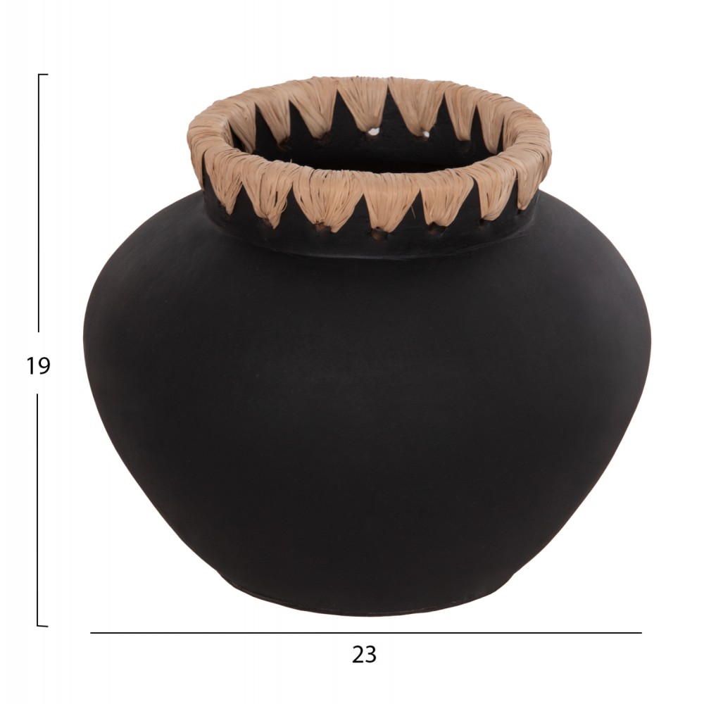 Διακοσμητικό βάζο "RENTON(S)" από τερακότα/ψάθα σε χρώμα μαύρο/φυσικό Φ23x19