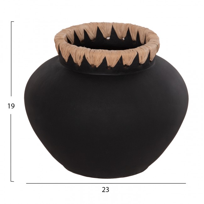 Διακοσμητικό βάζο "RENTON(S)" από τερακότα/ψάθα σε χρώμα μαύρο/φυσικό Φ23x19