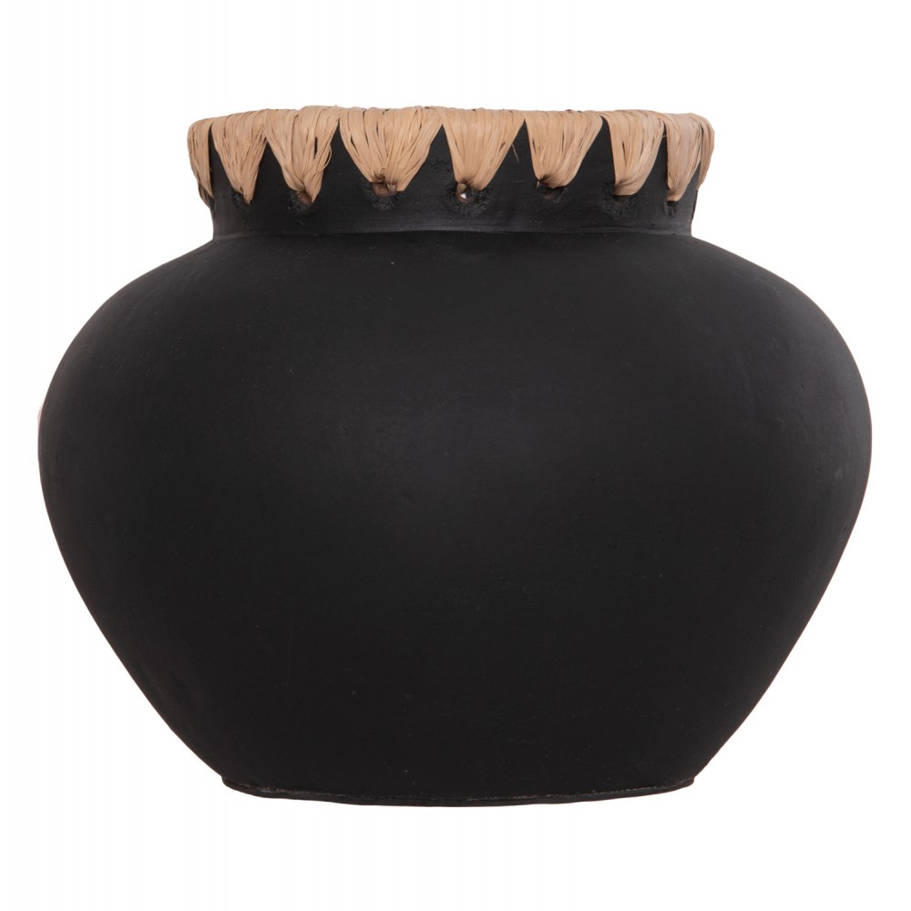 Διακοσμητικό βάζο "RENTON(S)" από τερακότα/ψάθα σε χρώμα μαύρο/φυσικό Φ23x19