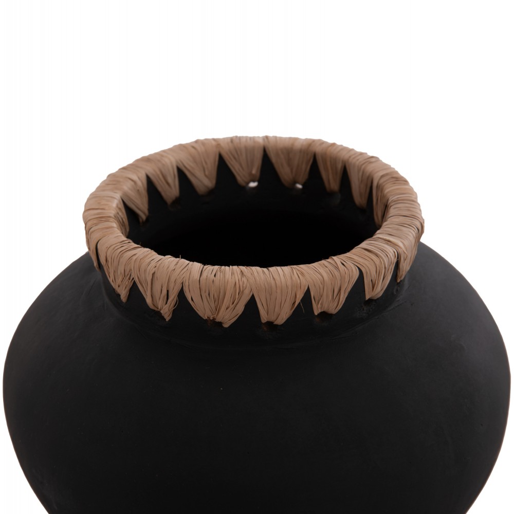 Διακοσμητικό βάζο "RENTON(S)" από τερακότα/ψάθα σε χρώμα μαύρο/φυσικό Φ23x19