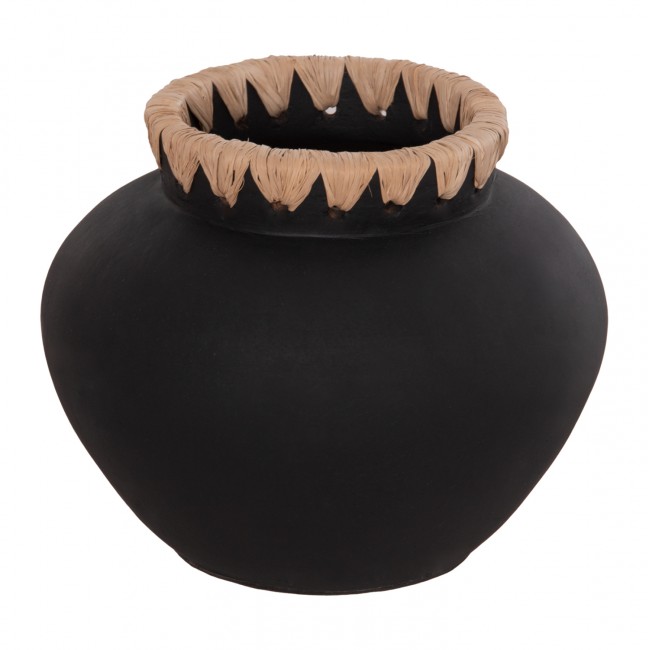 Διακοσμητικό βάζο "RENTON(S)" από τερακότα/ψάθα σε χρώμα μαύρο/φυσικό Φ23x19