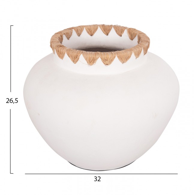 Διακοσμητικό βάζο "RENTON(L)" από τερακότα/ψάθα σε χρώμα λευκό/φυσικό Φ32x26.5