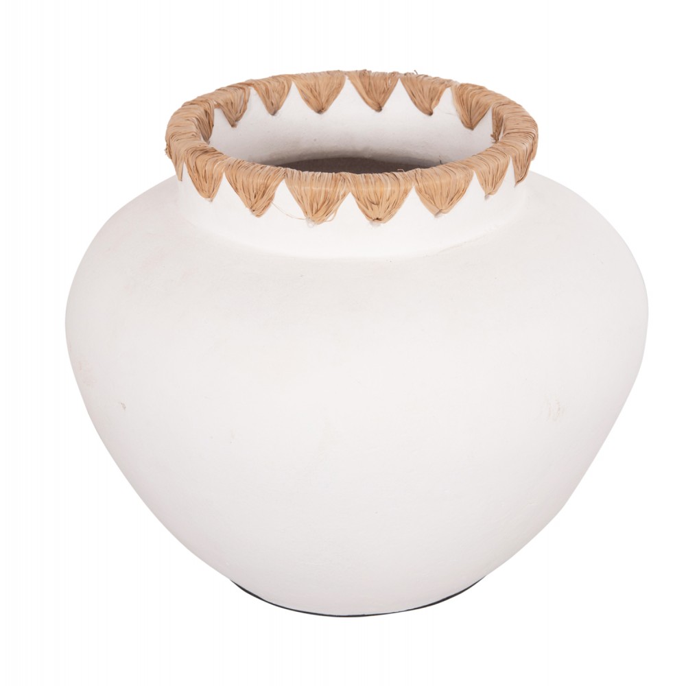 Διακοσμητικό βάζο "RENTON(L)" από τερακότα/ψάθα σε χρώμα λευκό/φυσικό Φ32x26.5