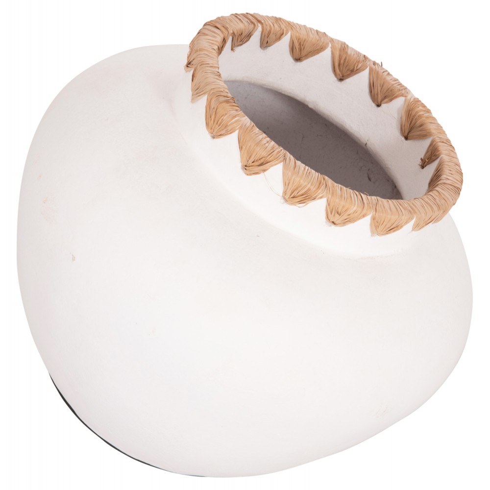 Διακοσμητικό βάζο "RENTON(L)" από τερακότα/ψάθα σε χρώμα λευκό/φυσικό Φ32x26.5